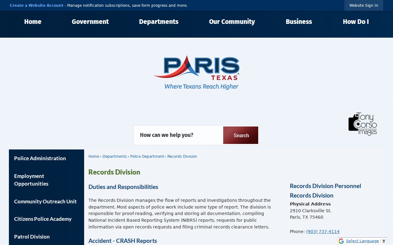 Lamar County arrest record Paris Police request process