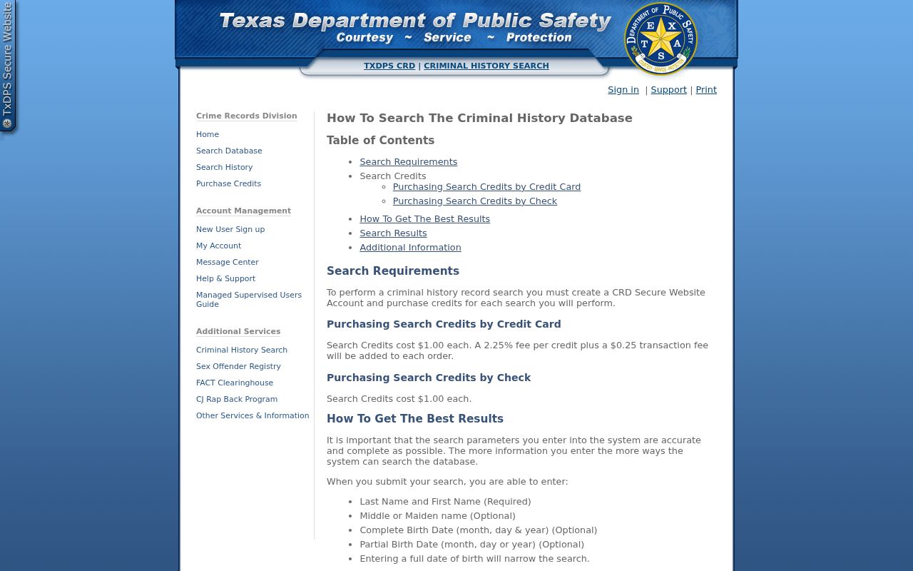 DPS credit guidance for Lamar County criminal record checks
