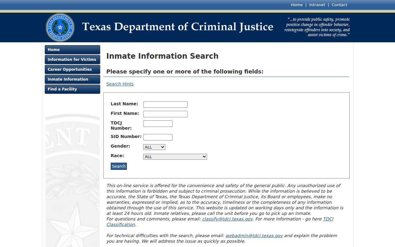 TDCJ state prison locator for Lamar County criminal records
