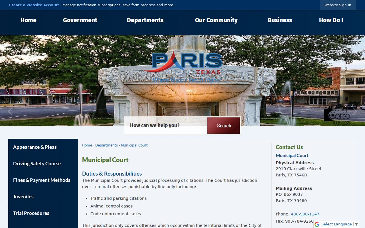 Paris criminal and traffic record contact at the Municipal Court
