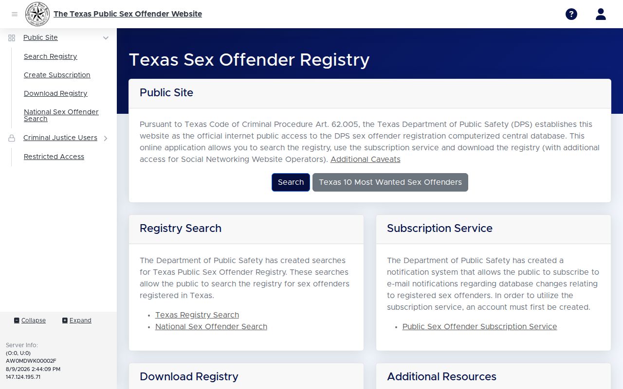 Lamar County sex offender registry public notices from Texas DPS